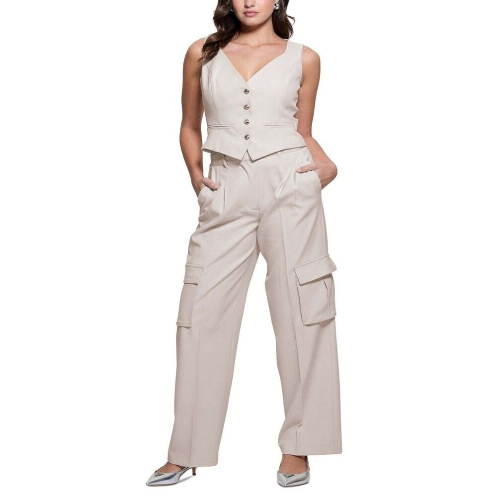 Guess Women's Wide-Leg Cargo Pants in Light Beige